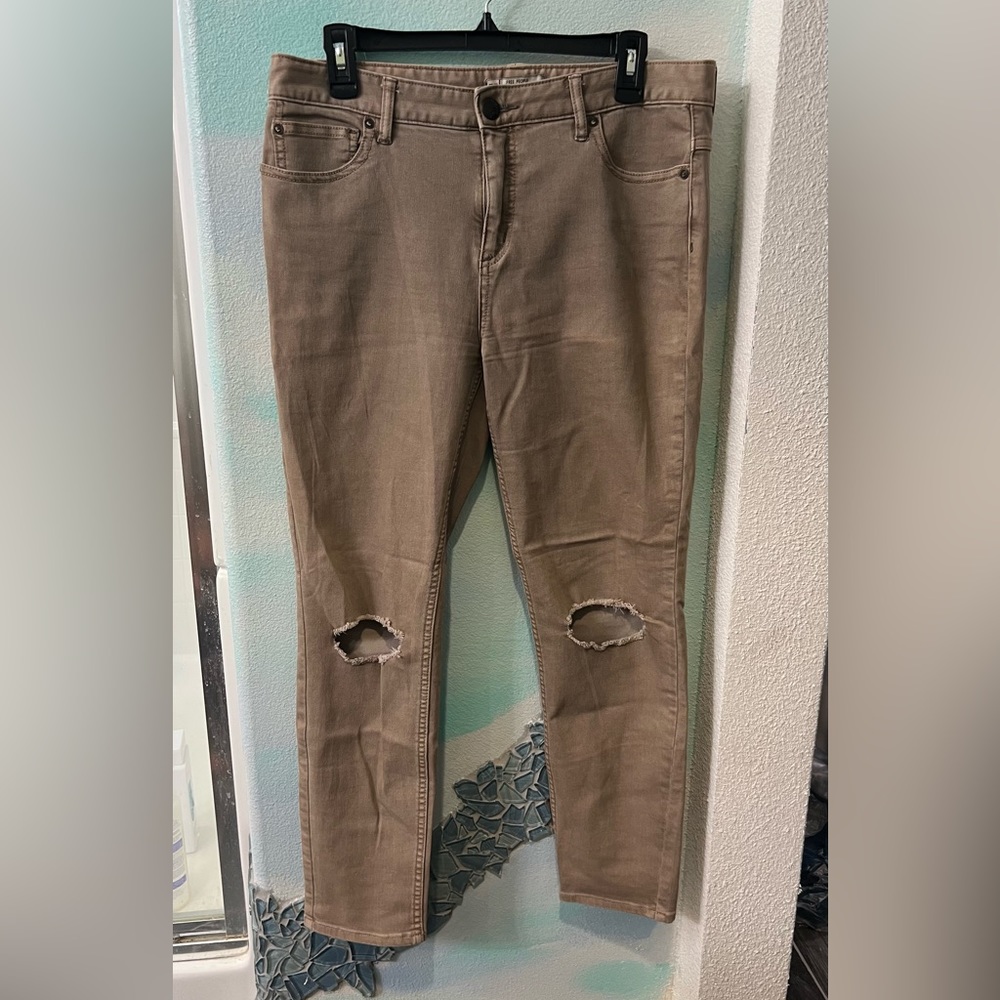 Free People Tan Distressed Skinny Jeans